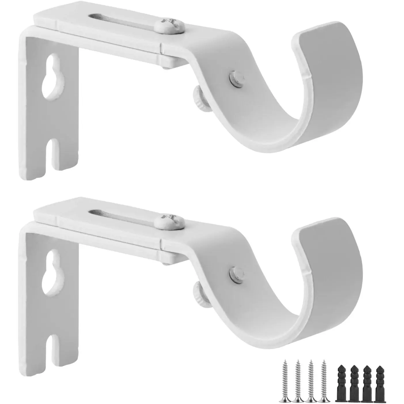 Adjustable Curtain Rod Bracket Fits up to 1 inch Curtain Rod Sturdy  Brackets for Wall Set of 2 White