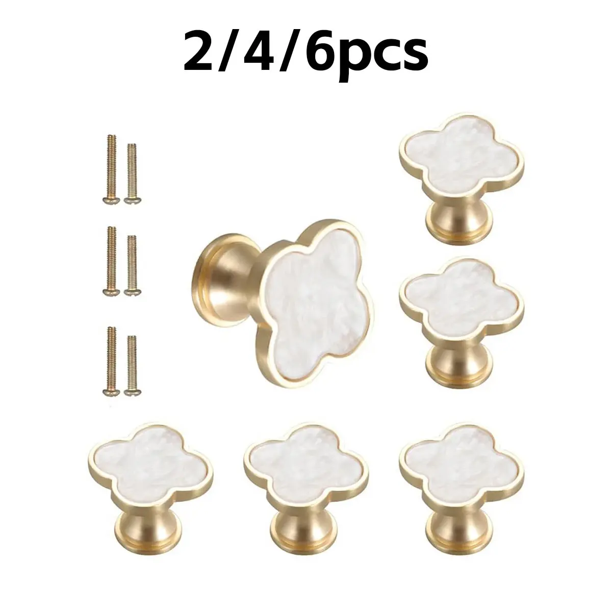 2/4/6pcs Brass Clover Handles, Cabinet Pulls, Drawer Knobs, Furniture Hardware, Door Hardware, Kitchen Closet Bathroom Decor, Zinc Alloy Single Hole