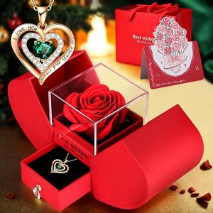 rose party gift box with necklace, 1 set romantic rose flowers gift box with i love you jewel necklace, gift for mom, wife, girlfriend, birthday gift, gifts for girl, heart