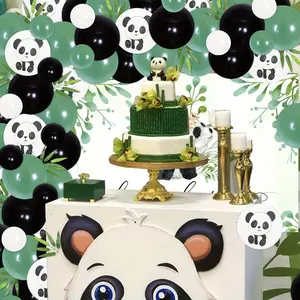 1Set Panda Baby Shower Decorations Cute Panda Backdrop Green Black Balloon Garland Arch Kit with Simulated Bamboo Leaves for Boys Girls Animal Theme Baby Shower Supplies