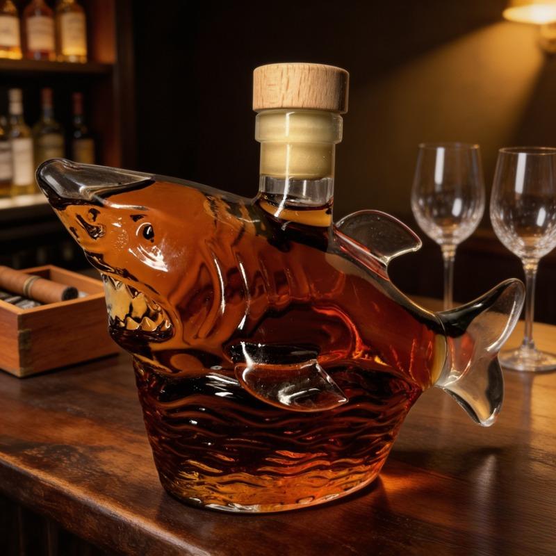 Shark Whiskey Bottle - Creative Whiskey Bottle - - Compact portable whiskey set, suitable for family gatherings and outdoor parties - Art sculpture, exquisite glass bottle decoration, romantic Christmas gift for couples, men's gi