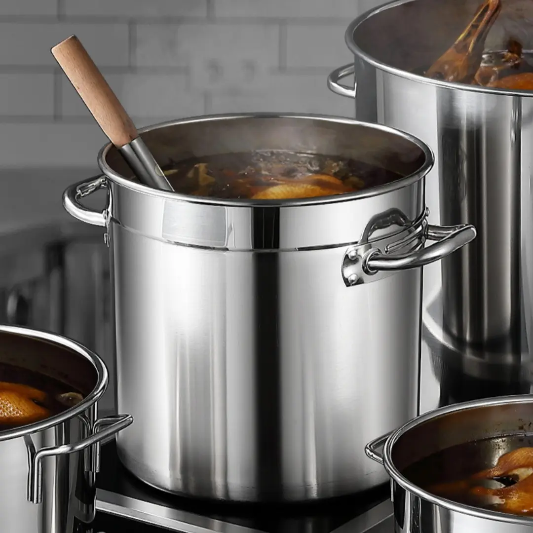 Large Capacity Stainless Steel Stockpot, Deep Multi-Functional Pot with Lid, Ideal for Soup and Tea, Perfect for Hotels and Weddings