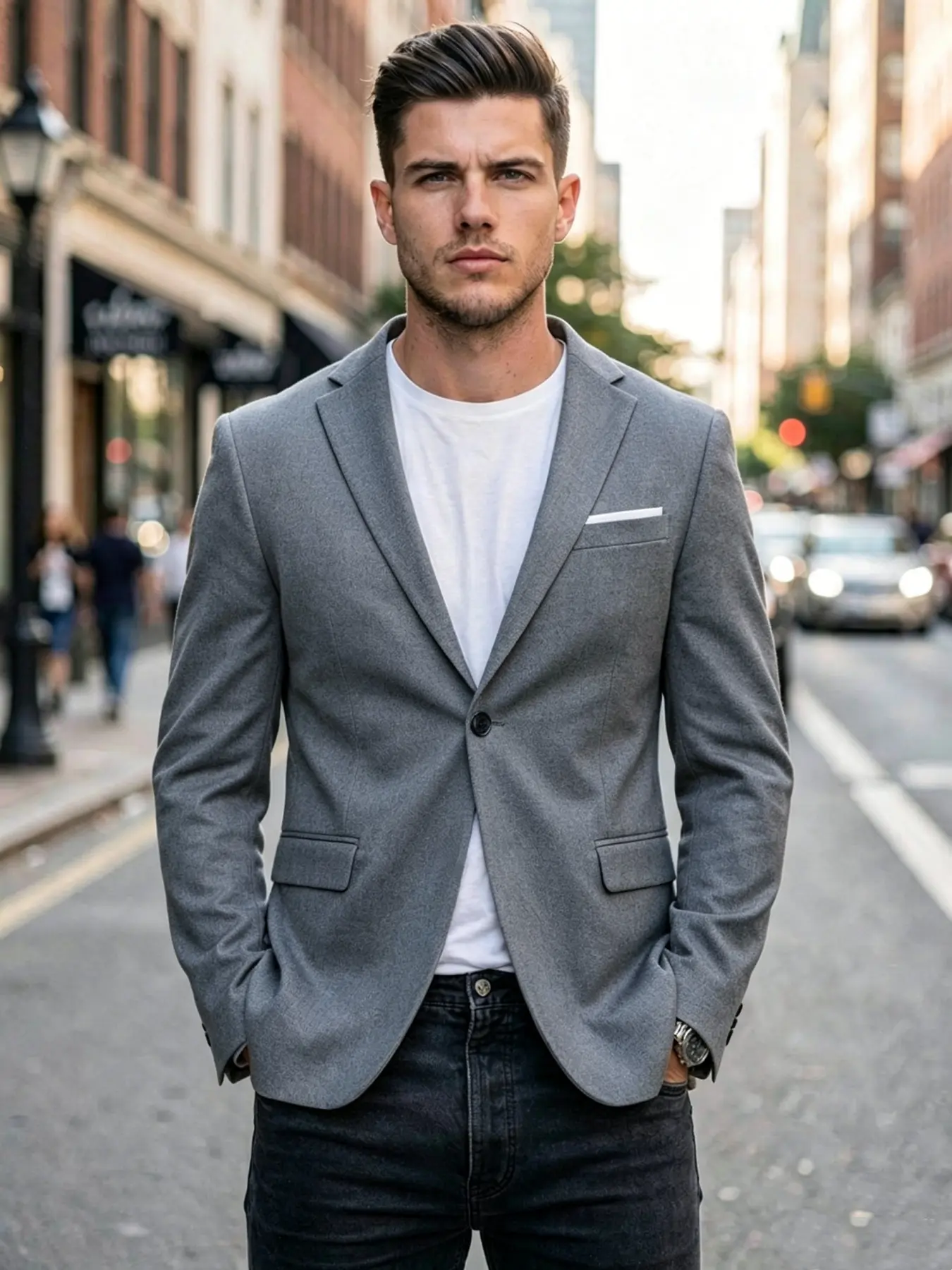 Premium Solid Color Men's Blazer Notch Lapel Elegant Business Attire Clothes Office Party Wedding Jacket
