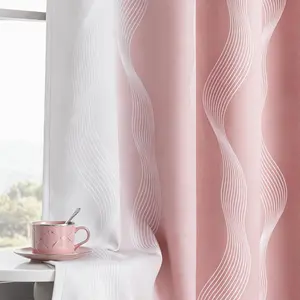 Pink and Greyish White 95% Blackout Ombre Curtains 63 inch Length 2 Panels for Girls Bedroom Geometric Pattern Thermal Wave Line Foil Print Grommet Window Curtains, 52" W