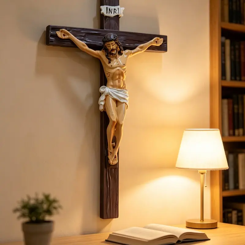Inri Jesus Crucifix Wall Mount, Resin Painted Christ Statue, Catholic Home Decor, Bedroom Living Room Hallway Ornament, Christian Prayer Gift