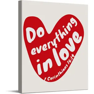 Do everything in love heart Art Print, Trendy Valentines Day Canvas Wall Art, Valentines Day Wall Decor for bedroom, Love Poster Gift, Ready to hang 8x10 inch Wrapped Framed