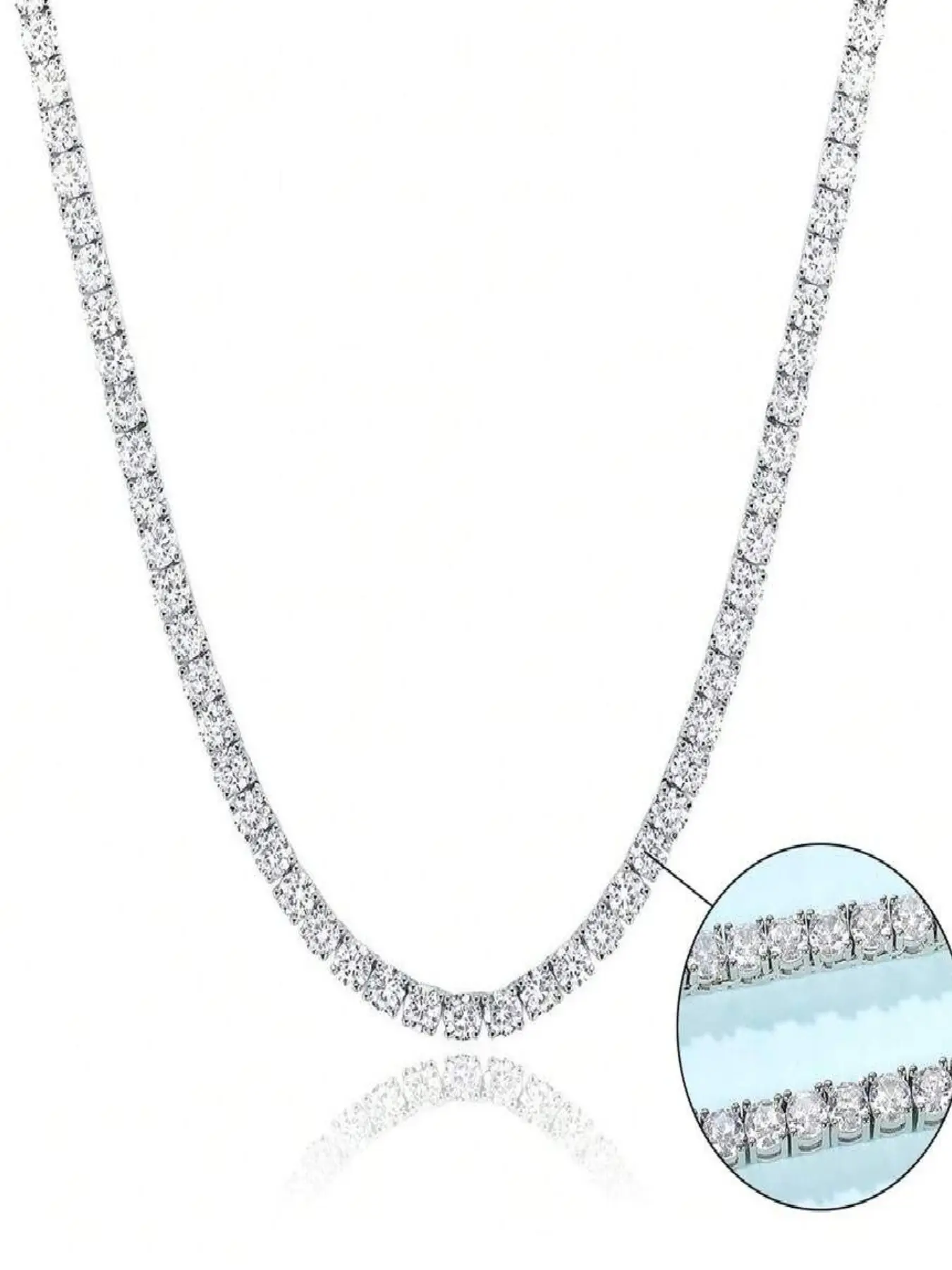 18K White Gold Plated Tennis Necklace | 4.0mm Round Cut Cubic Zirconia Simulated Diamond Tennis Chain, Unisex, Elegant Dainty Necklace, Fashion Necklace