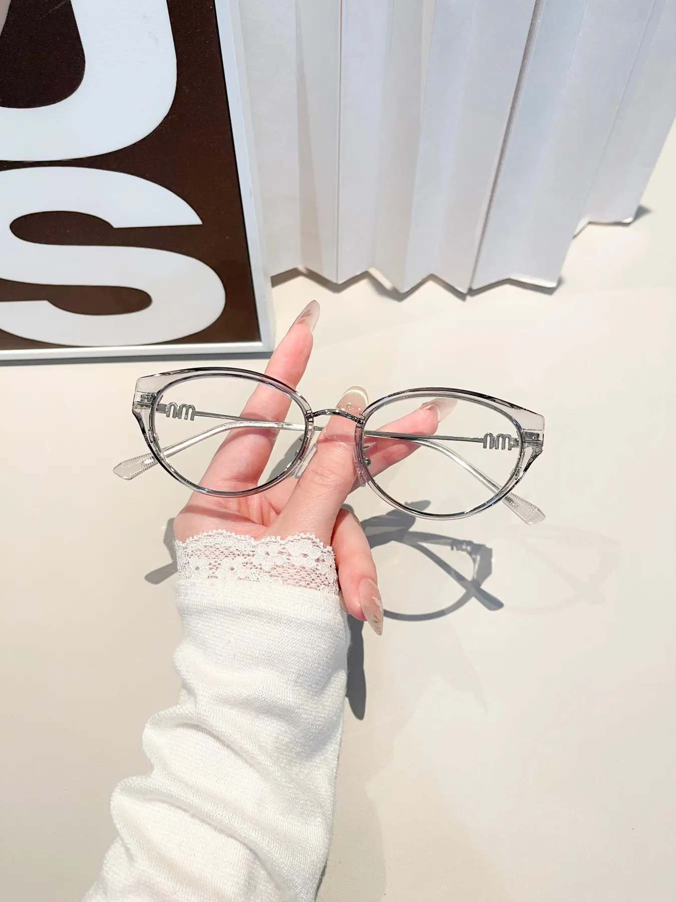 New Cat Eye Glasses Frame for Women, Ultra-Light Blue Light Blocking, Fashionable Vintage Oval Optical Frame, Plain Glasses