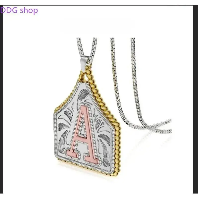 Custom Initial Necklaces - Stainless Steel 22in Box Chain Cow Tag Jewelry, Copper A-Z Pendant, Handmade Unisex Sports & Outdoor Accessory Gift for Independence Day