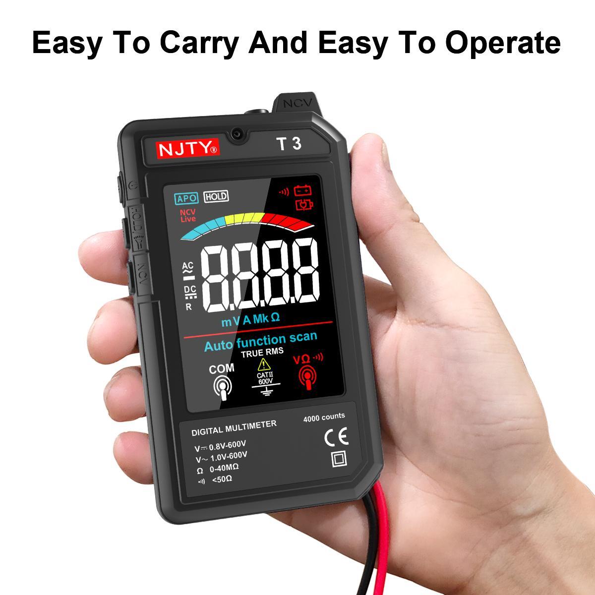 NJTY T3 Smart Digital Multimeter, High Precision Tester, Auto‑Ranging Multimeter for Measuring Voltage and Resistance, Rechargeable Multimeter with Live Wire Recognition, AC Voltage Tester #GLOBAL PICKS