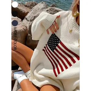 Women's Striped Print Drop Shoulder Crewneck Sweater, Street Casual Long Sleeve Round Neck Jumper for Spring & Fall, Women's Knitwear for Daily Wear, Womenswear