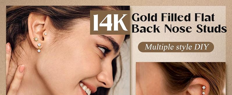 Sanfenly 9Pairs Threadless Flat Back Earrings Studs 316L Surgical Steel Push in Nose Studs Rings CZ Tragus Cartilage Helix Conch Labret Lip Nostril Medusa Piercing Jewelry Hypoallergenic 20G 18G 16G