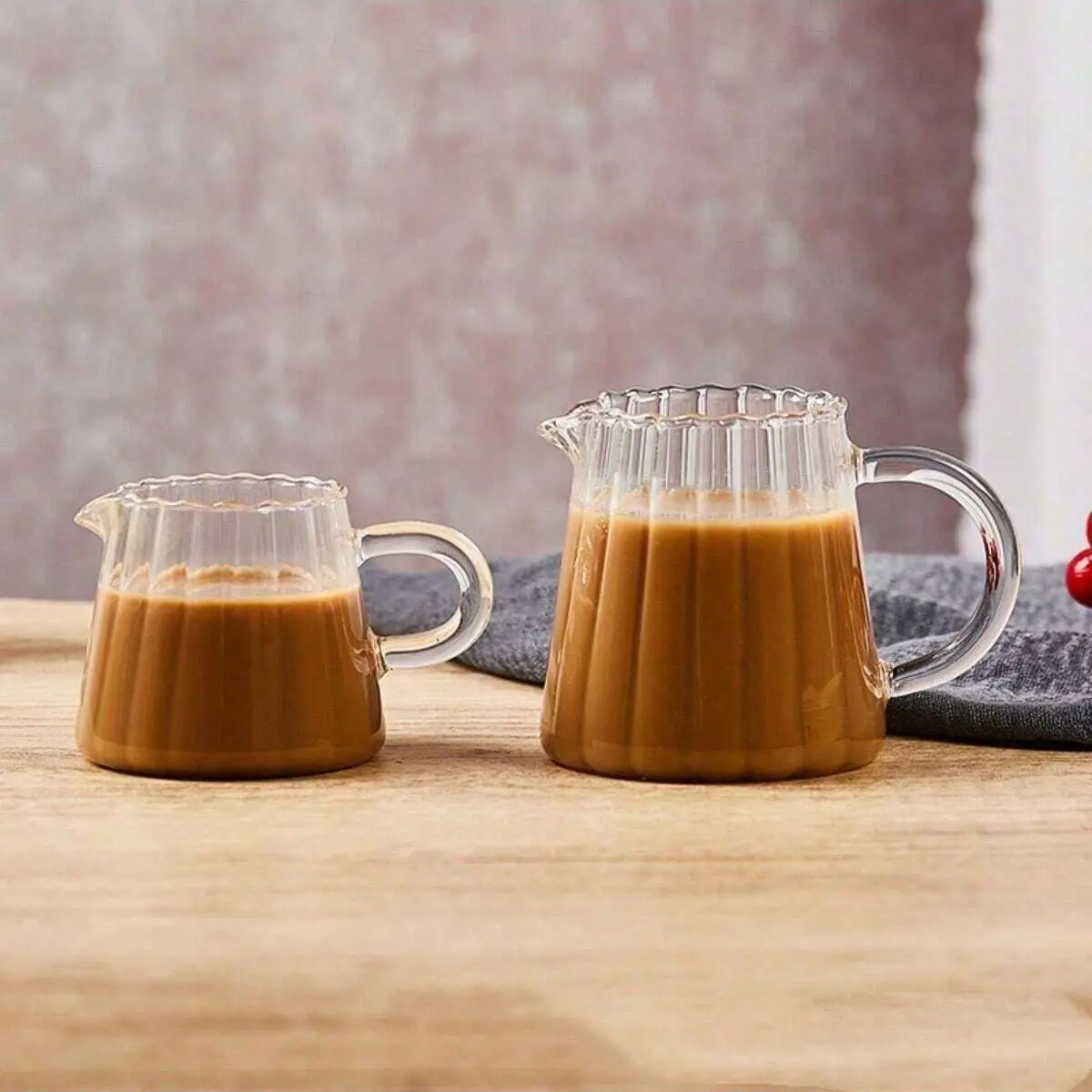 Japanese Striped Glass Espresso Mug, Sharp Spout Milk Jug, Microwaveable &, Ideal for Espresso & Milk, Coffee Cups Glass, Drinkware, 1 Piece