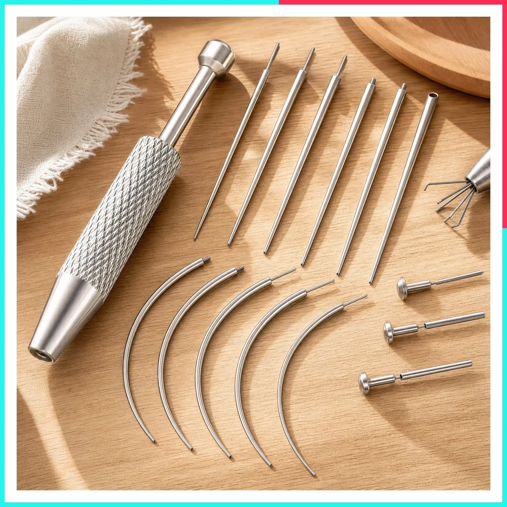 Piercing Ball Grabber, 16G 18G Flat Back Earrings Piercing Guide Needle Tool, Surgical Steel Internally Threaded Push Pin External Thread Assistant Body Piercing Kit for Ear Nose Lip Tool