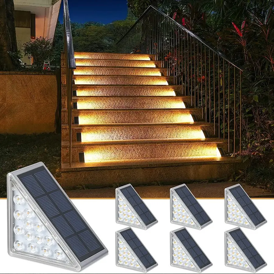 2-4 Pack Warm White Solar Step Lights, IP67 Waterproof Outdoor Solar Stair Lights Auto On Off, Perfect for Steps, Stairs, Courtyard, Patio, Front Door, Sidewalk & Deck Decoration, Pathway Lights