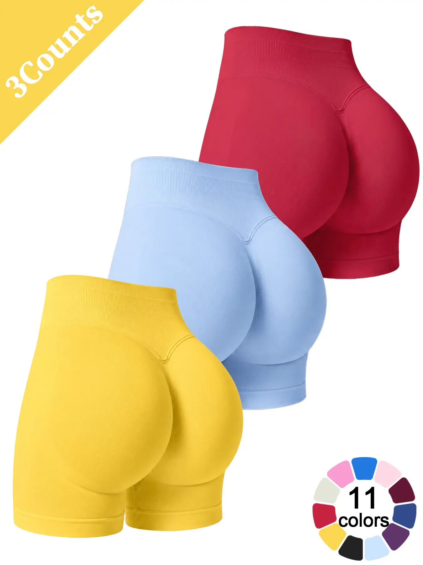 Women’s 3 Pack Fitness Shorts Solid Color High Waist Tummy Control Butt Lifting Seamless Buttery Soft Comfortable Tight Yoga Shorts for Gym Workout Running Cycling 4 Way Stretch Breathable Peach Butt Shaping Daily Versatile Athletic Shorts