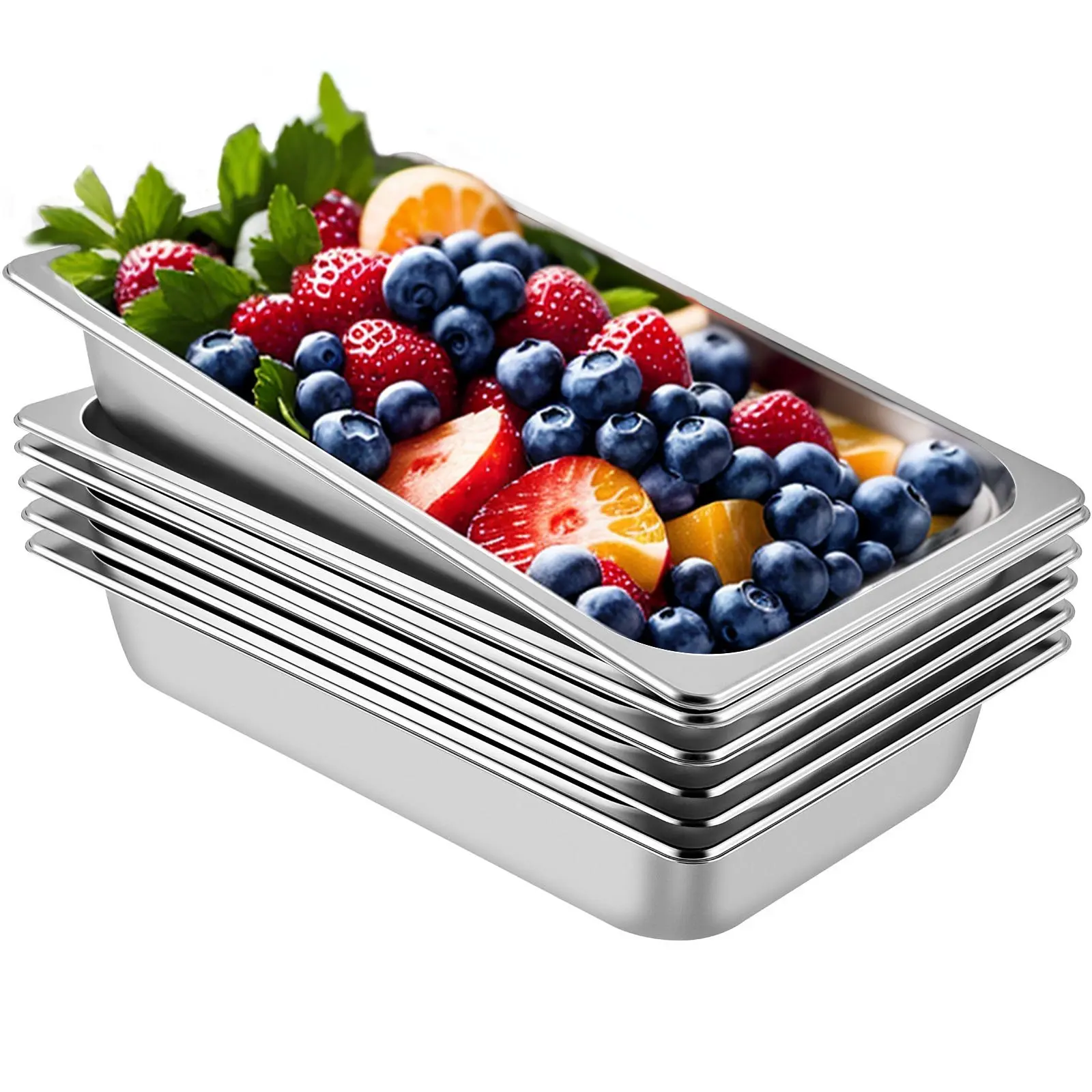 【Summerfinds】VEVOR 6 Pack Steam Table Pans 20.9x 12.8x 3.9 Inch Deep Steam Table Pan Full Size 13L Deep Food Container Stainless Steel Oven Tray Hotel Pans Anti-Jam Steam Table Food Pan