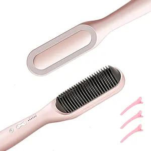 Portable Sleek Sweep Ionic Hair Straightener Brush Straightening Bristle