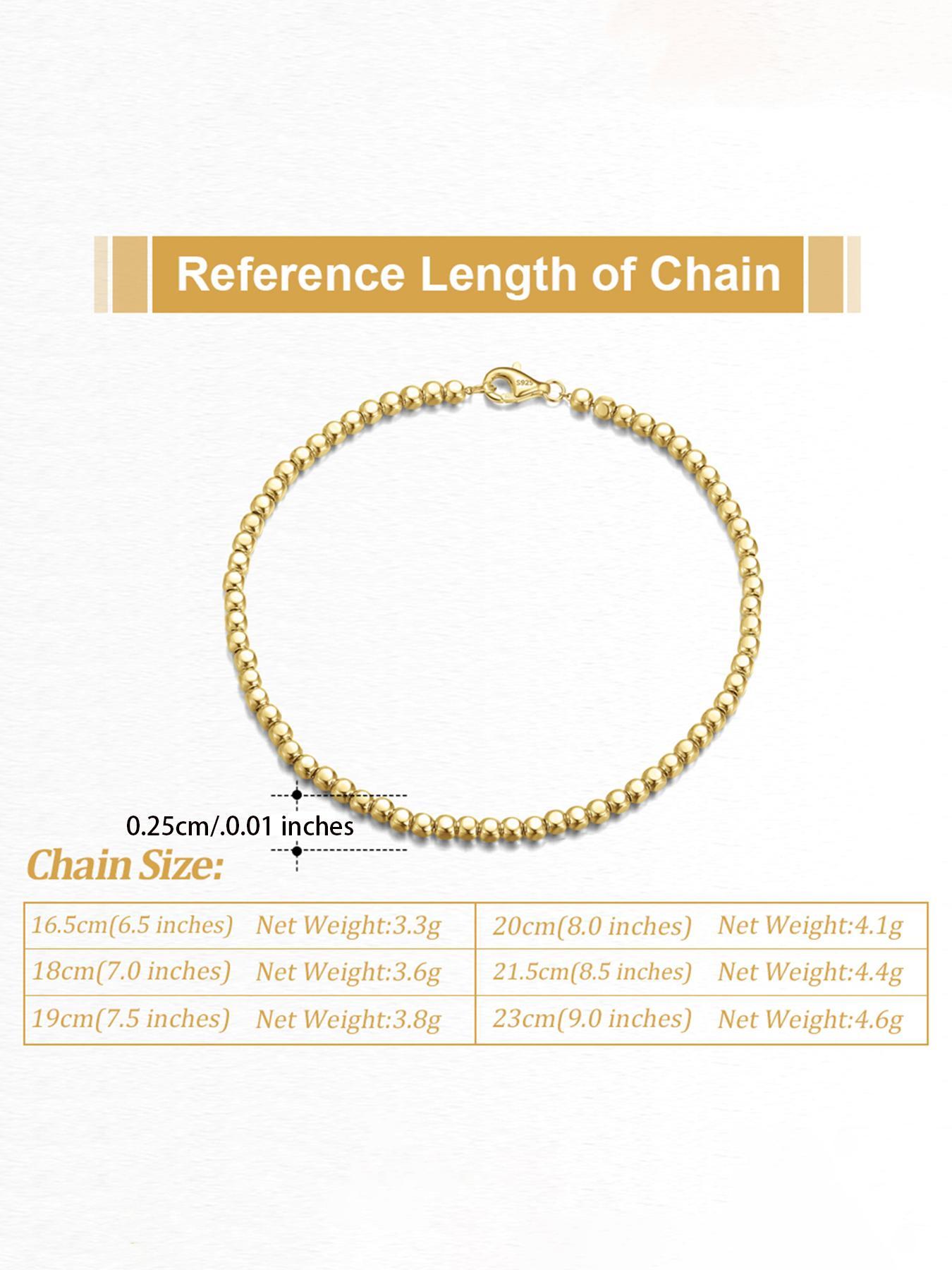 925 Sterling Silver Simple  Bead Chain Bracelet, High Quality Fashionable Jewelry for Women & Men, Trendy All-match & Exquisite Jewelry for Birthday Gift