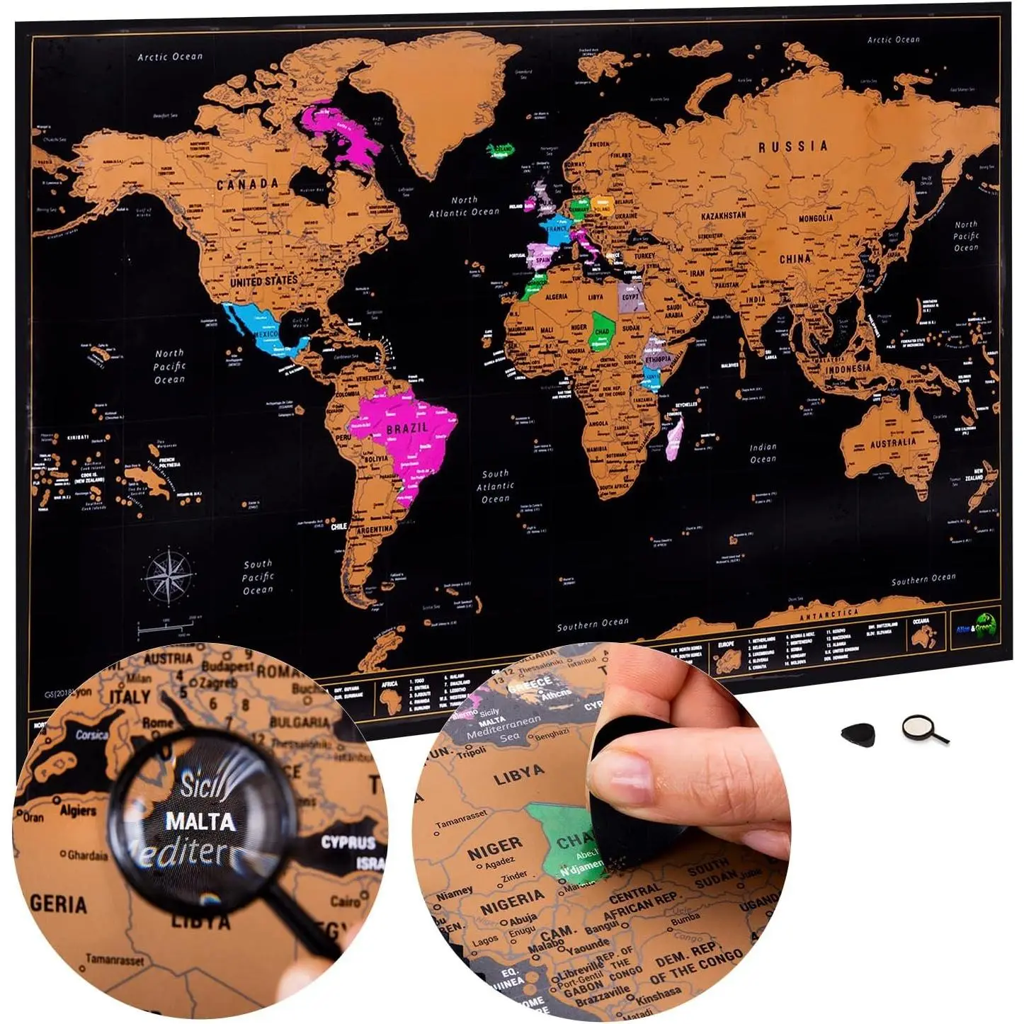 Scratch Off World Map,   States, Large 28x16.5" Travel Map. Places I've been Map World Poster Scratch Off Map. Accessories   Tube