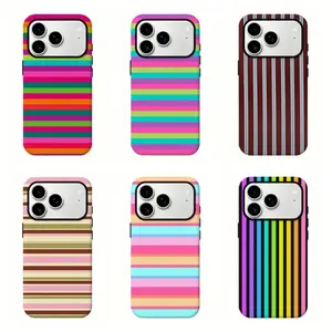 Vintage Rainbow Line Stripe Pattern Protective Phone Case, Fashion Color Stripe Cover for iPhone 11-17 Pro Max &  S21-S26, Gift for Men & Women fashionable