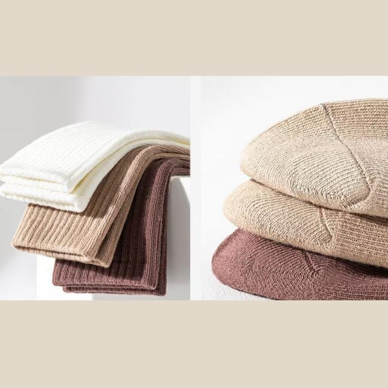 5/6 Pairs of Breathable Mixed Color Pile Socks Sweet Long Socks Suitable Unisex Mid Length Socks Essential for Home Use Fashion Womenswear Knitted Basic Striped Solid Polychrome-6Pairs