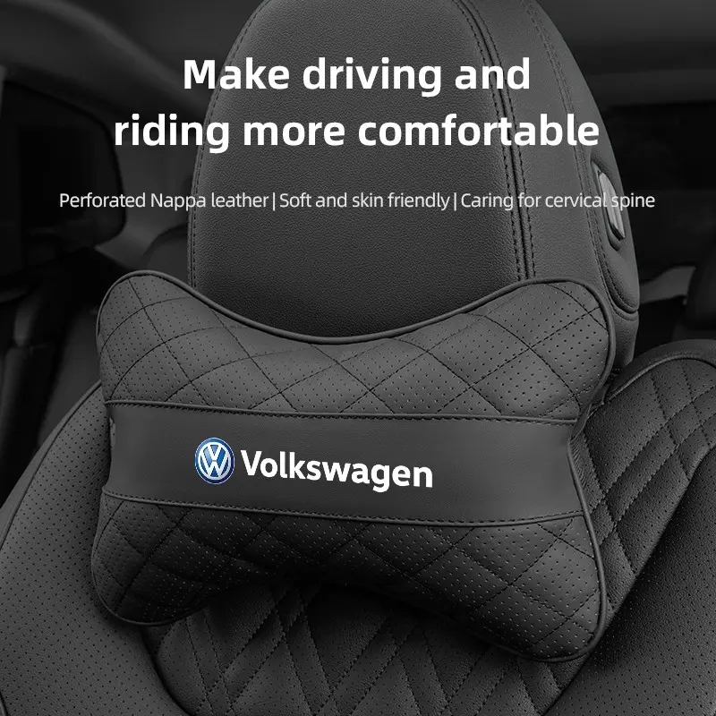 Car Headrest Neck Support Seat Lumbar Cushion Neck Pillow For VW Atlas Jetta Touareg Variant Golf Polo GTI Taos Nivus Passat Tiguan Arteon Taigo Caddy Sharan Beetle CC Amarok Transporter Caravelle Crafter Touran Scirocco Virtus Car Accessories