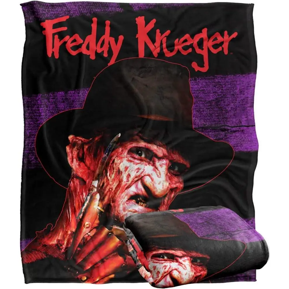 A Nightmare On Elm Street Freddy Krueger Purple Textured Background Flannel Blanket Classic Horror Movie Villain Print Soft Warm Throw Decor Blanket Gift For Horror Film Fans