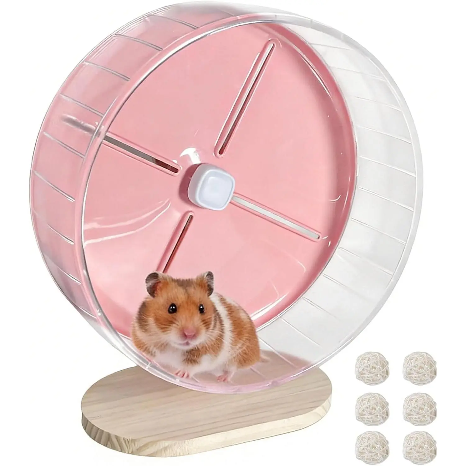 10.2-Inch Silent Hamster Running Wheel with Anti-Skid Base, Adjustable Stand for Small Pets (Gerbils, Rats) - Pink