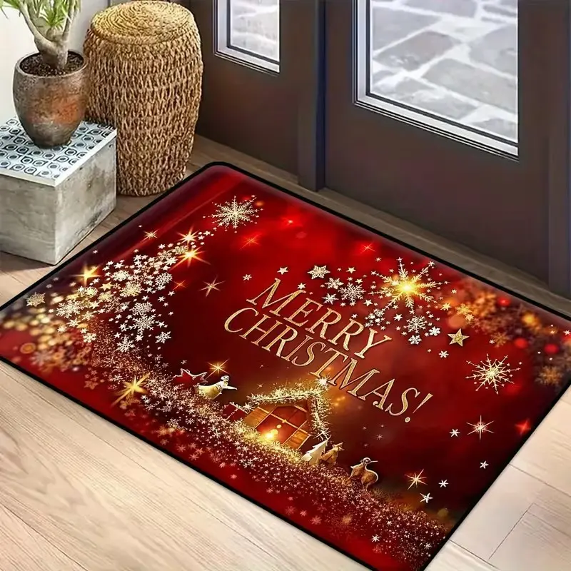 Christmas Theme Welcome Mat, Shiny Star Pattern, Non-Slip, Easy Clean, Stain Resistant, for Living Room, Bedroom, Kitchen, Office, Vacation Home Decor