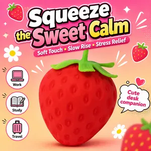 Toymendous Extra Large 5" Strawberry Squishy Jumbo Squeeze Stress Ball Cute Fruit Fidget Sensory Toy Kids Adults Kawaii Anti Anxiety Stress Relief ADHD Tool Safe Non-Toxic Aesthetic Desk Decor Office Gift Summer Party Favors