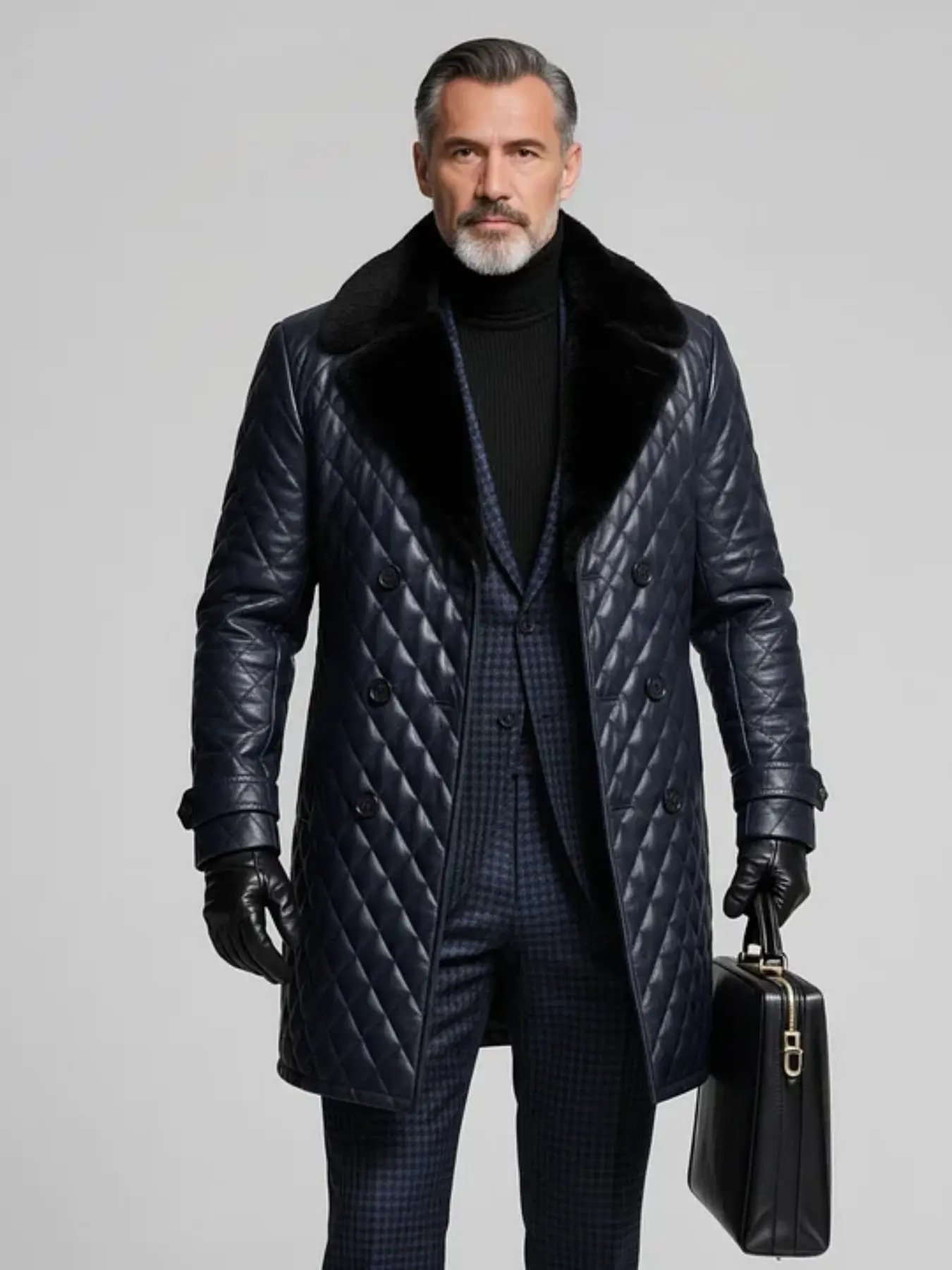 Men's Rhombus Pattern Lightweight Business Long Coat, Suitable for Outdoor Parties, Stylish and Comfortable Outerwear