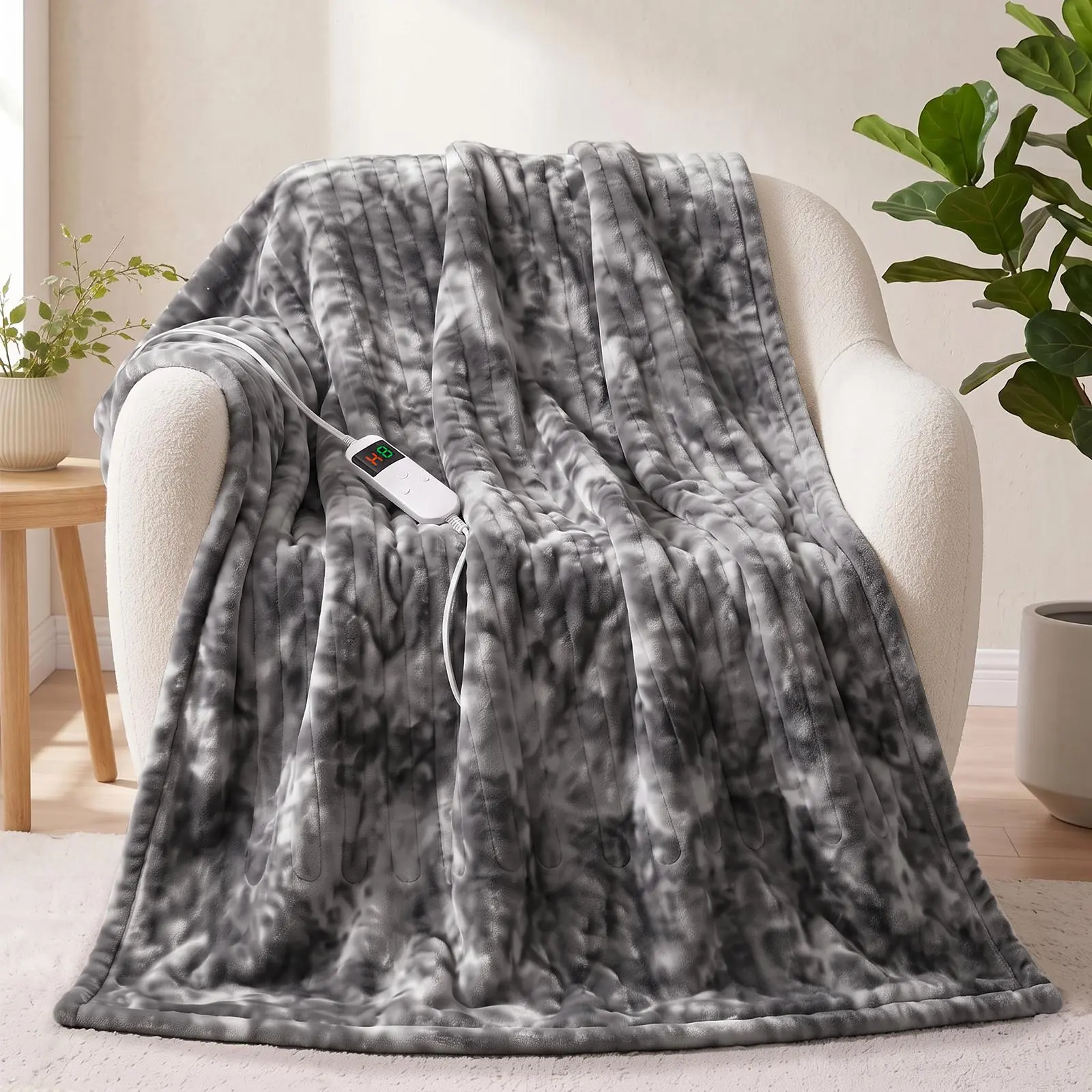 Electric Heated Blanket Throw Faux Fur Heating Blanket 10 Heating Settings, 1-8h Timer & Overheat Protection, Machine Washable, Soft Flannel and Sherpa Full Body Warmth Durable Home level
