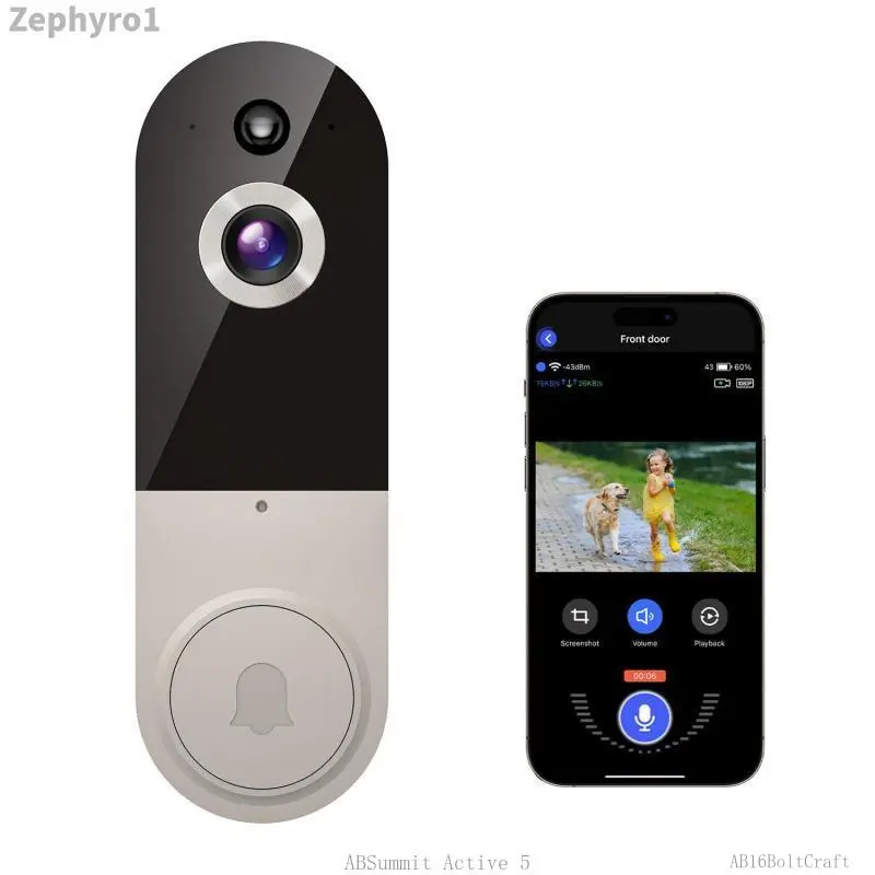 Wireless Home Security Doorbell Camera - 1080P HD Video Doorbell, 2.4G Only WiFi, 2-Way Audio, AI Human Motion Sensor, Night Vision, Cloud Storage, Battery Powered, Easy Installation (ZephyroABSummit ActiveAB16BoltCraft) for Security Monitoring