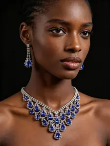 Diamond studded geometric water droplet fringe necklace with fashionable and elegant temperament, collarbone chain jewelry set