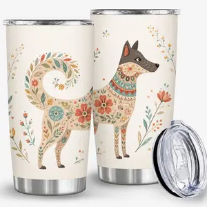 20 Oz Boho Floral Dog Tumbler, Stainless Steel Insulated Travel Cup with Lid, Cute Dog Lover Gift, Daily Use for Women and Friends