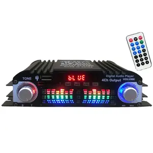 1600W Peak Power Digital 4 Channel Audio Amplifier FM Radio USB Bluetooth-Compatible 4 Channel Bluetooth-Compatible Sound Remote Control Digital HIFI Audio Stereo Power Amplifier