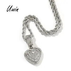 Women's Baguette Iced Heart Pendant Necklace - New Design, Versatile Fashion Jewelry, Wholesale Price, Chain Jewelry, Hand-Made, Heart Initial, Ice, Luxury Crystal Elements, Chain Jewelry Necklaces, Hand-Made Necklaces all-match ideal christmas gift