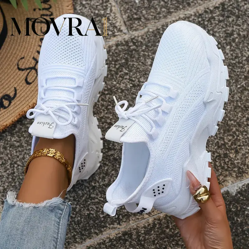 MOVRA1 Women's Breathable Knit Sneakers - Lightweight, Comfortable Low-Top Running Shoes with Soft Sole All Seasons
