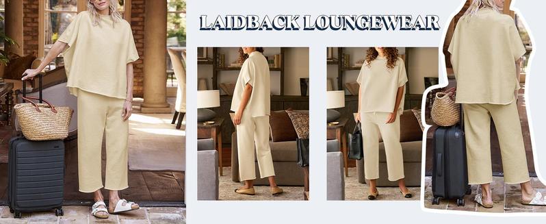 【L-5XL】Plus Size Curve imily bela curve Women's Plus Size 2 Piece Outfits 3/4 Batwing Sleeve Capelet Crew Neck Pullover Top Wide Leg Pants Lounge Set 【L-5XL】Plus Size Curve imily bela curve Women's Plus Size 2 Piece Outfits 3/4 Batwing Sleeve Capelet Crew Neck Pullover Top Wide Leg Pants Lounge Set