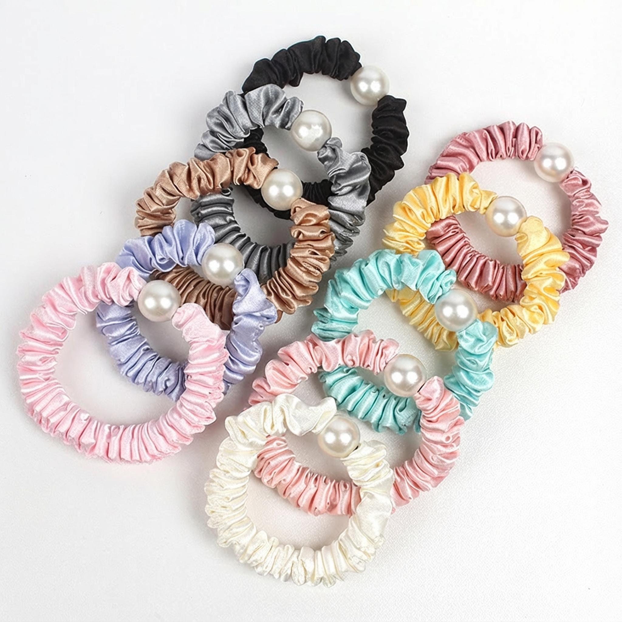 KatchMe Gift, Elegant Satin Faux Pearl Hair Tie (Surprise Color) 1 Piece, Elastic Hair Band for Women, Gentle on Hair, Hair Accessories