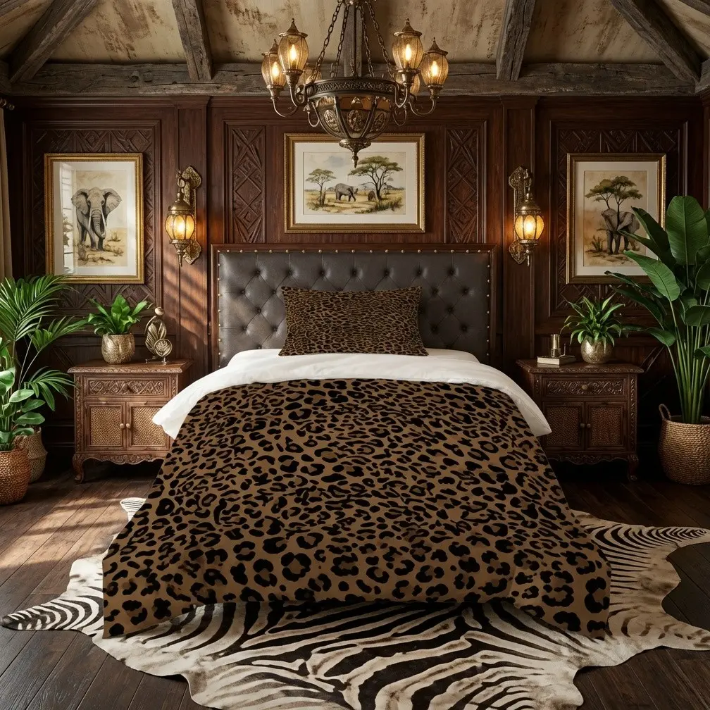 2/3 Pieces Leopard Print Duvet Cover Set (1 Duvet Cover + 2 Pillowcases, No Comforter & Pillow Inserts), Classic Retro Sexy Animal Leopard Pattern, Single Side Digital Print, Luxury Bedding Decor for Women Bedroom, Perfect Holiday Gift Choice