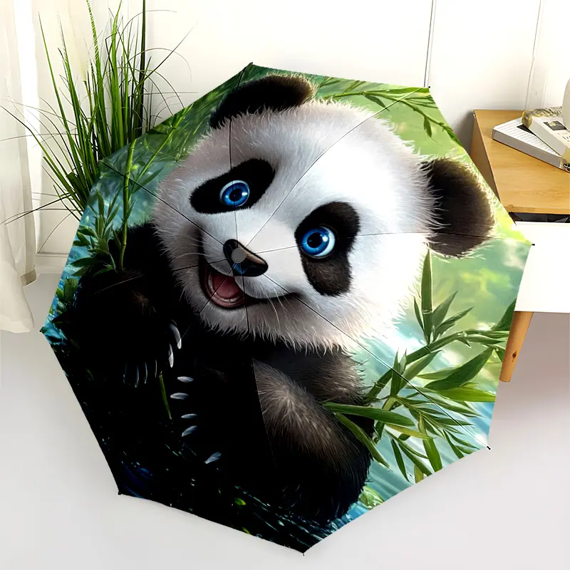 1 PC Automatic Folding Umbrella - Panda Bear in Water Pattern, Portable & Foldable Design with 8 Ribs, Merry Christmas Pattern,Casual Outdoor Accessory Halloween and Christmas Birthday Gifts. D00176