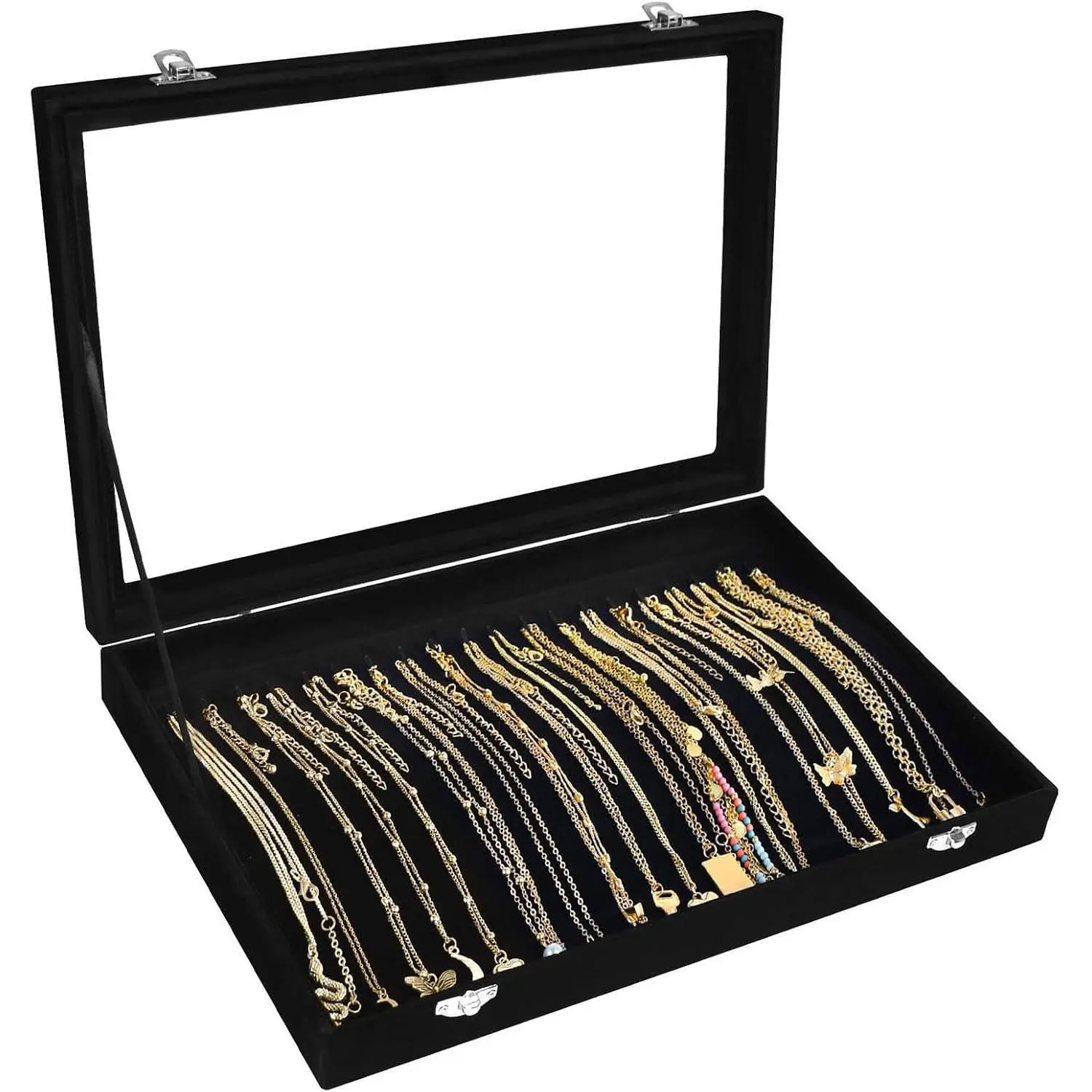 Necklace Organizer Box  20 Hooks  Necklace Display  Tray with Transparent Lid  Necklace Display Box for Necklace Pendants Suitable for Women and Girls (Black)