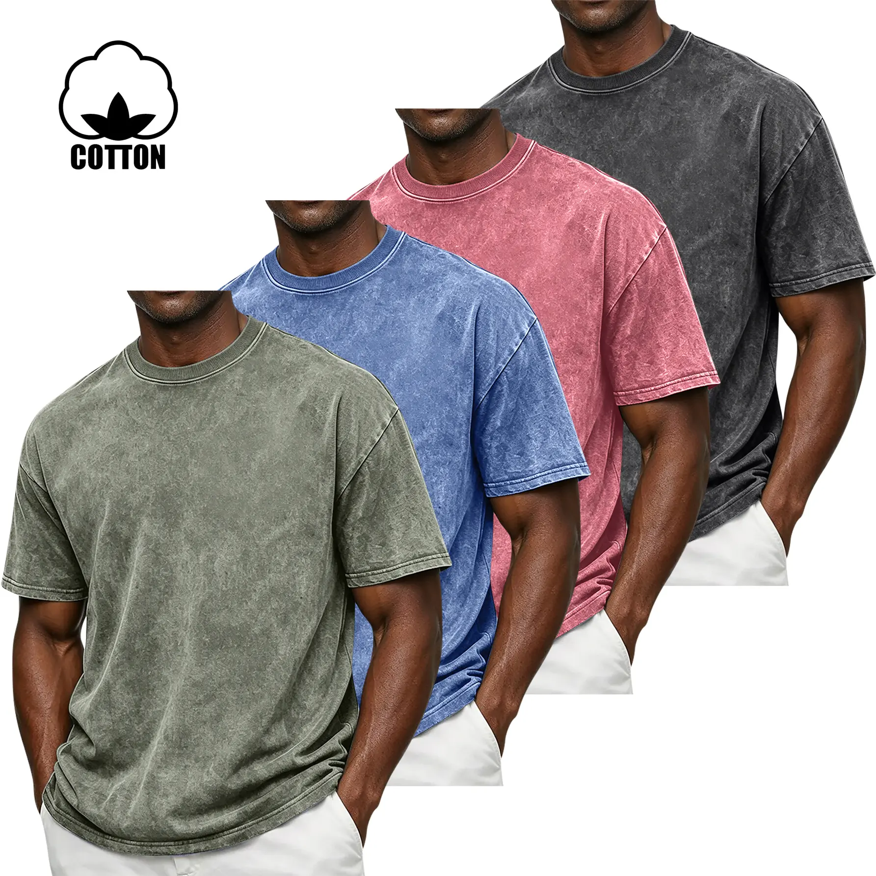 Men's Acid-Wash Vintage Summer Lightweight Cotton Short-Sleeve T-Shirt Trendy Crewneck Top for Casual Wear Vacations Travel & Sports Ideal for Gym Basketball Camping Great Gift for Boyfriend Husband Streetwear Classic Tshirt Menswear Stylish