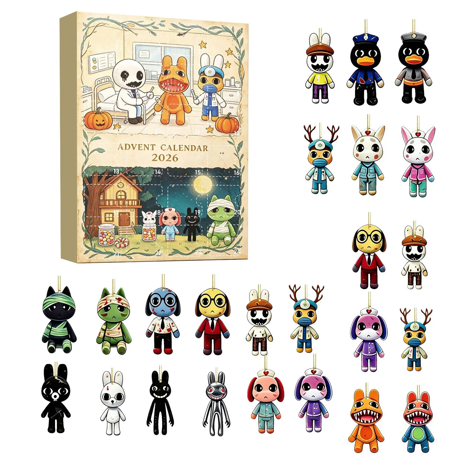 2026 Horror Animal Hospital Advent Calendar, Countdown Blind Box, Mini Figurine, Collectible Gift, Halloween Special Edition