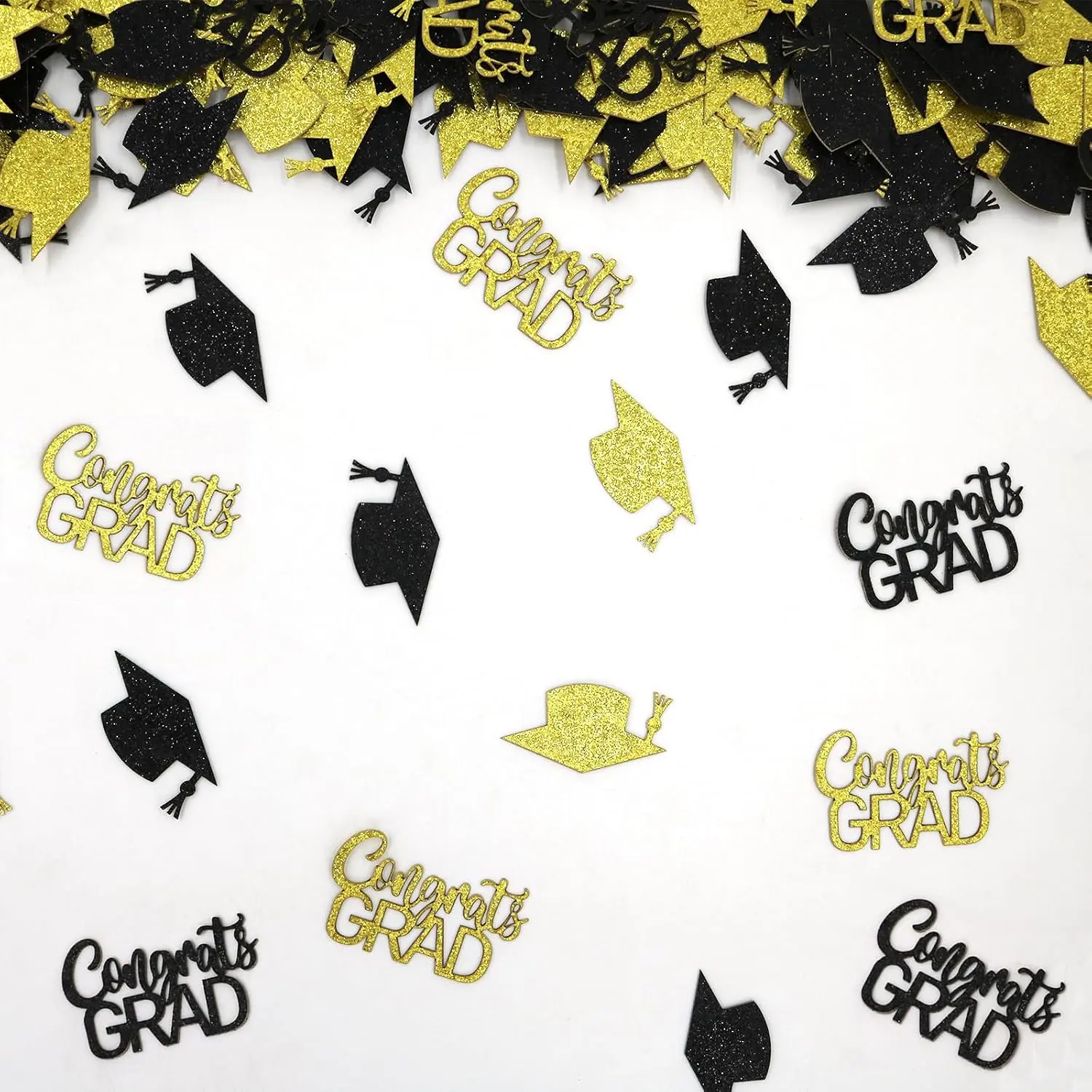 200 count Black and  Graduation Confetti Class of 2026 Glitter Congrats Grad Confetti for Table Grad Cap Scatters for Graduation party decorations 2026