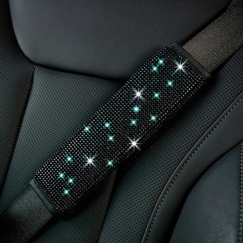 Car Seat Belt Cover with Rhinestones, Trim, Heat-Applied Shoulder Protector, Full-Coverage Car Interior Modification Accessory, Artificial Diamond Luggage Handle Cover, Set of Two