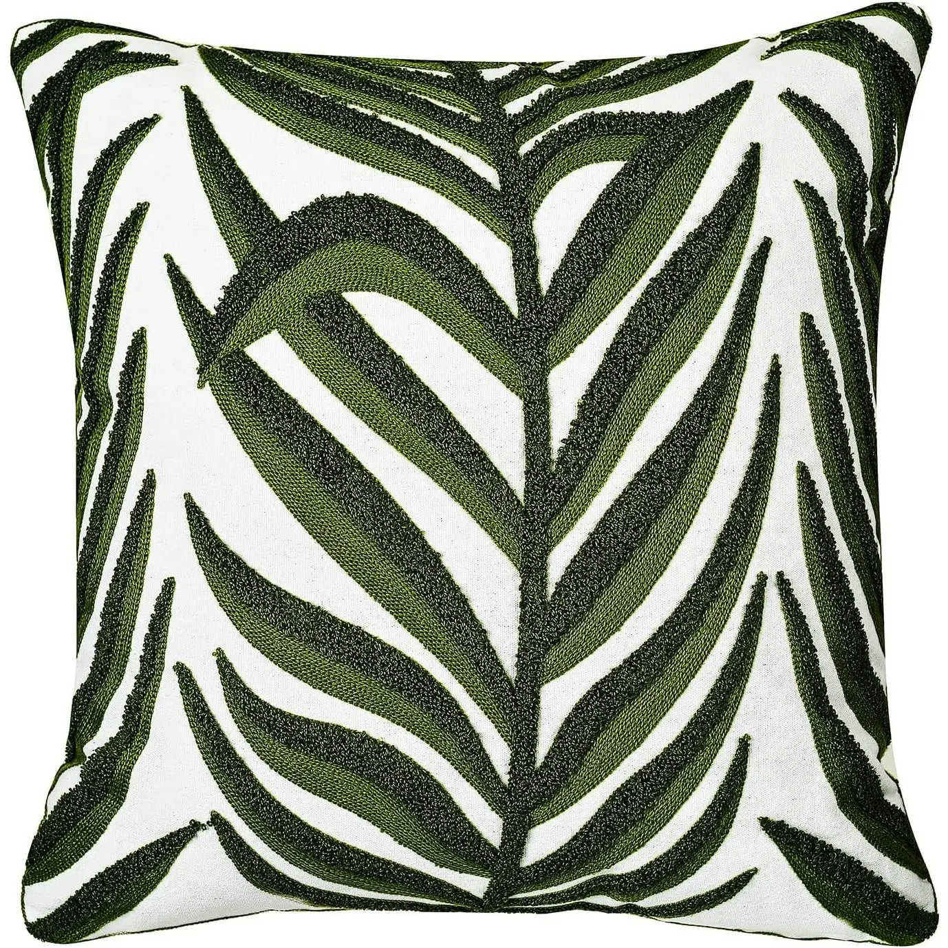 Tropical Leaf  Green and Grass Green Leaves Embroidered Throw Pillow Cover, Floral Decor  Cushion Covers for  Couch Living Room Sofa Bedroom Chair Office Shop 18 x 18 Inches