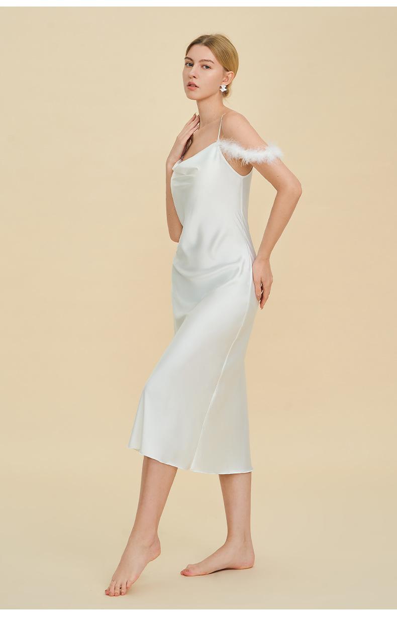 Sexy nightgown with straps, Russian cross-border one-shoulder dress, faux acetate nightgown, light luxury bridesmaid gift, strap dress, sexy off-shoulder feather-trimmed satin long dress, spicy girl style slim-fit bodycon dress Sexy nightgown with straps, Russian cross-border one-shoulder dress, faux acetate nightgown, light luxury bridesmaid gift, strap dress, sexy off-shoulder feather-trimmed satin long dress, spicy girl style slim-fit bodycon dress